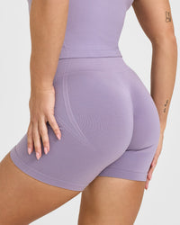 EffortlessLift™ Seamless Shorts with White Logo | Soft Purple