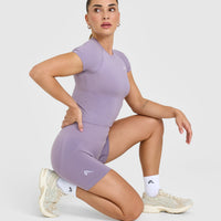 EffortlessLift™ Seamless Shorts with White Logo | Soft Purple