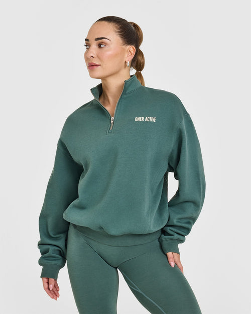 Oner Modal Foundations 1/4 Zip Sweatshirt With Printed Graphic | Iced Green
