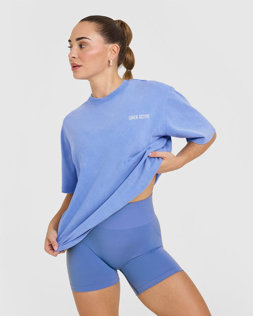 Oner Modal Oversized Graphic Washed T-Shirt | Glaucous Blue