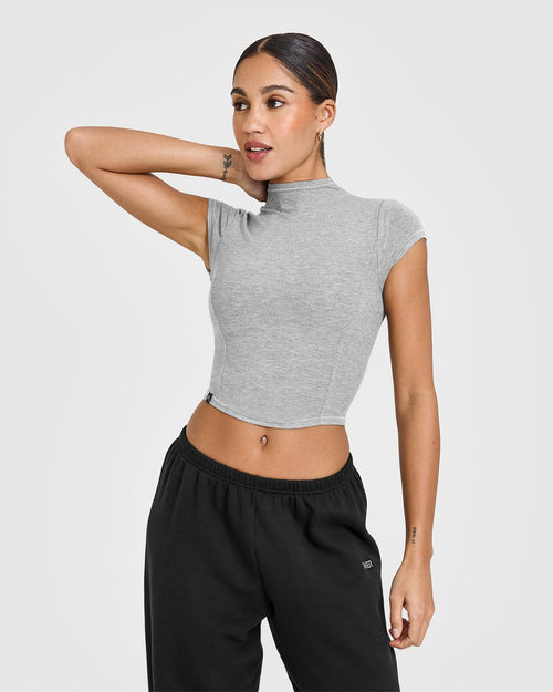 Oner Modal Mellow™ Rib Mid Mock Neck T-Shirt | Charcoal Marl