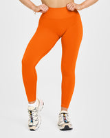 Effortless Seamless Leggings with White Logo | Flame Orange