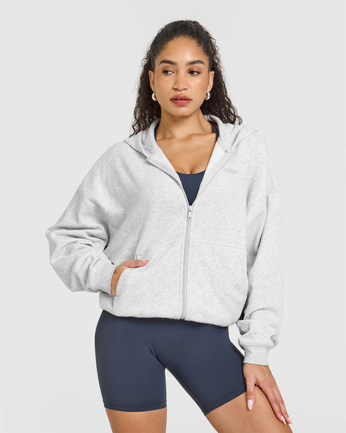 Oner Modal Mid Weight Zip Through Hoodie | Light Grey Marl