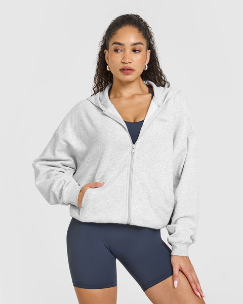トップス GuruGuru Zip Hoodie (Light Gray) L Oversized Zip Up Hoodie Women's Light Grey Marl | Oner Active UK