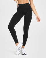 Effortless Seamless Leggings with White Logo | Black