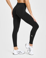 EffortlessLift™ Seamless Leggings with White Logo | Black
