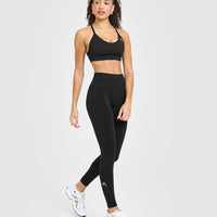 EffortlessLift™ Seamless Leggings with White Logo | Black