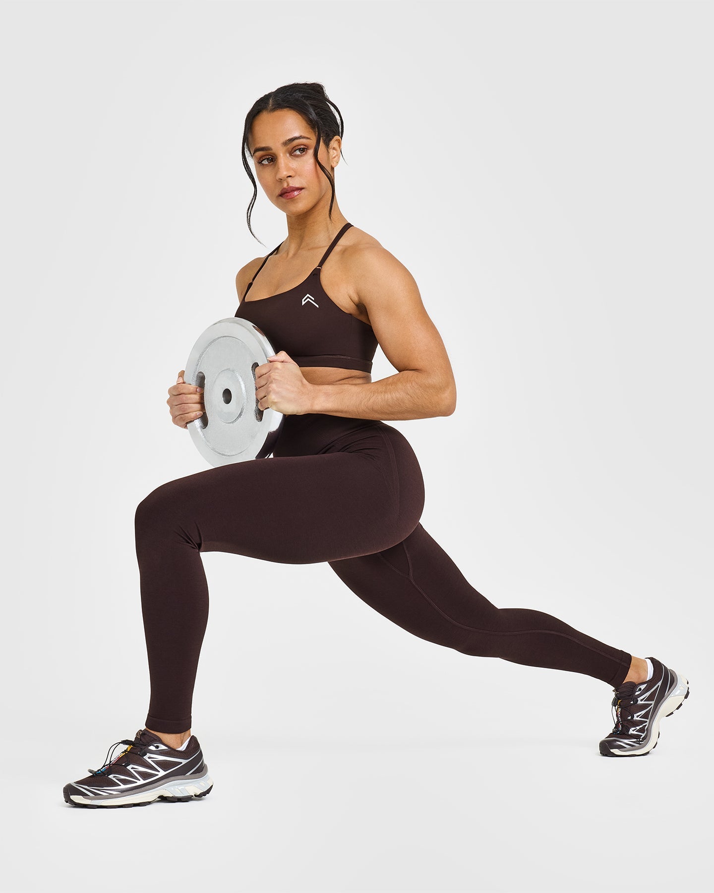 EffortlessLift™ Seamless Leggings with White Logo | Plum Brown