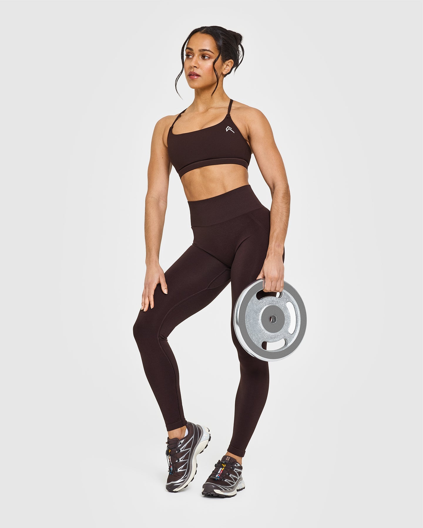 EffortlessLift™ Seamless Leggings with White Logo | Plum Brown