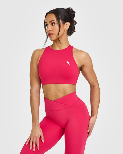 Oner Modal EasyLift™ High Neck Sports Bra | Berry Bloom