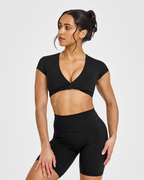 Oner Modal Unified Twist Front Short Sleeve Crop Top | Black