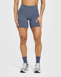 SoftMotion™ Cycling Shorts 8" with White Logo | Granite Blue
