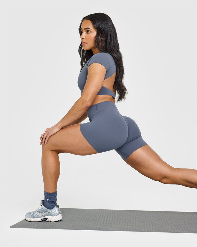 SoftMotion™ Shorts 6" with White Logo | Granite Blue