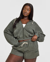 Raw Lounge Oversized Zip Hoodie | Washed Dark Khaki