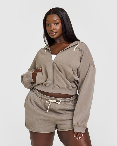 Oner Modal Raw Lounge Oversized Zip Hoodie | Washed Warm Sand
