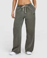Raw Lounge Wide Leg Joggers | Washed Dark Khaki
