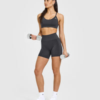 EffortlessLift™ Seamless Shorts with White Logo | Coal