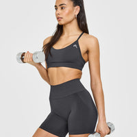 EffortlessLift™ Seamless Shorts with White Logo | Coal