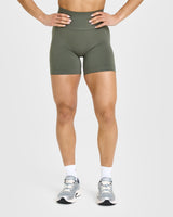 Effortless Seamless Shorts with White Logo | Dark Khaki