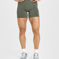 EffortlessLift™ Seamless Shorts with White Logo | Dark Khaki