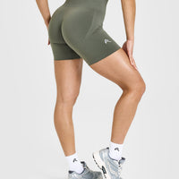 EffortlessLift™ Seamless Shorts with White Logo | Dark Khaki