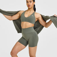 EffortlessLift™ Seamless Shorts with White Logo | Dark Khaki