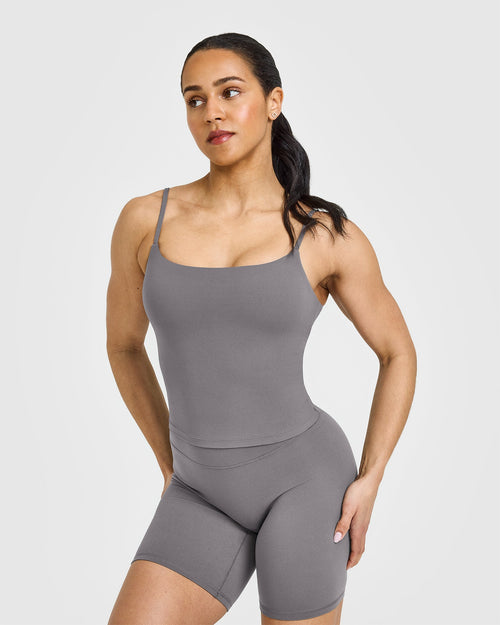 Oner Modal SoftMotion™ Strappy Mid Vest with Built in Bra Shelf | Ash Grey
