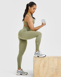 EffortlessLift™ Seamless Leggings with White Logo | Deep Sage Green