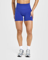 Effortless Seamless Shorts with White Logo | Space Blue