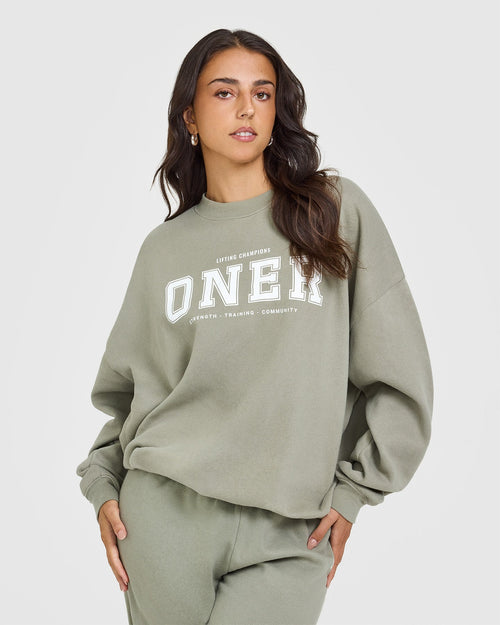 Oner Modal Mid Weight Sweatshirt With Printed Logo | Soft Sage Green