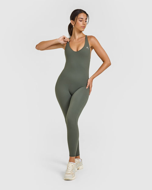 Oner Modal Unified Scoop Back All In One Long | Dark Khaki