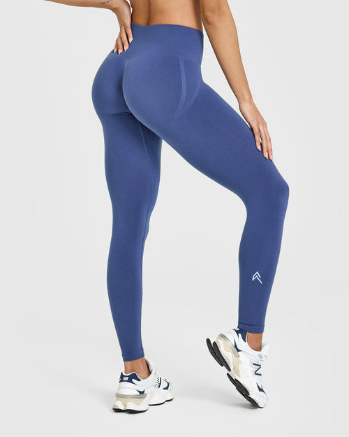 Effortless Seamless Leggings with White Logo | Shadow Blue