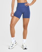 Effortless Seamless Shorts with White Logo | Shadow Blue