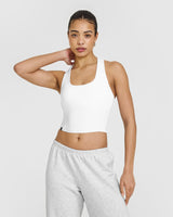 Mellow™ Rib Square Neck Mid Vest with Built in Bra Shelf | White