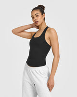 Mellow™ Rib Scoop Neck Vest with Built in Bra Shelf | Soft Black