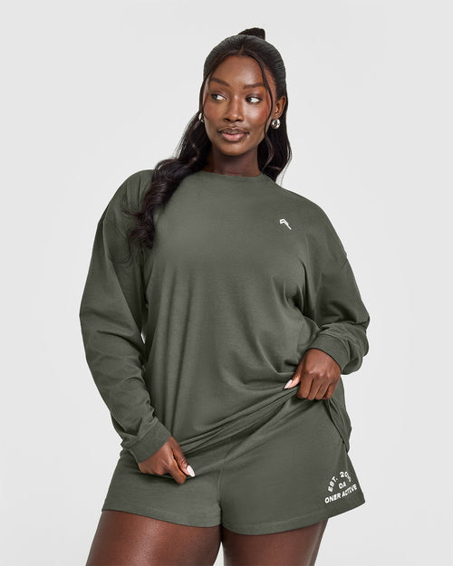 Oner Modal Classic Oversized Lightweight Long Sleeve Top | Dark Khaki