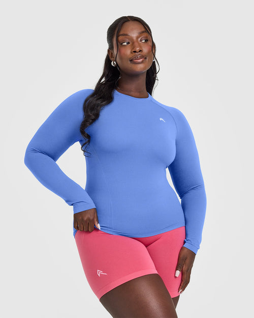 Oner Modal Go To Seamless Fitted Long Sleeve Top | Light Glaucous Blue
