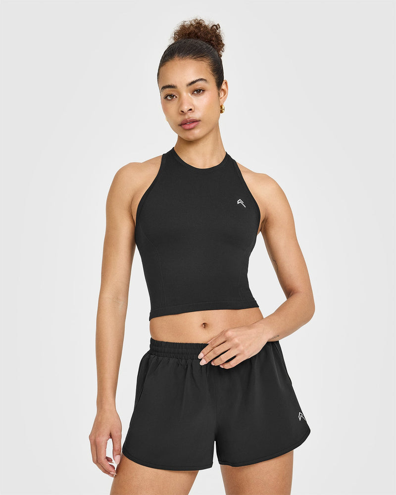Go To Seamless Fitted High Neck Mid Vest in Black | Oner Active UK