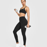 UnifiedMove High Waisted Pocket Leggings White Logo | Black