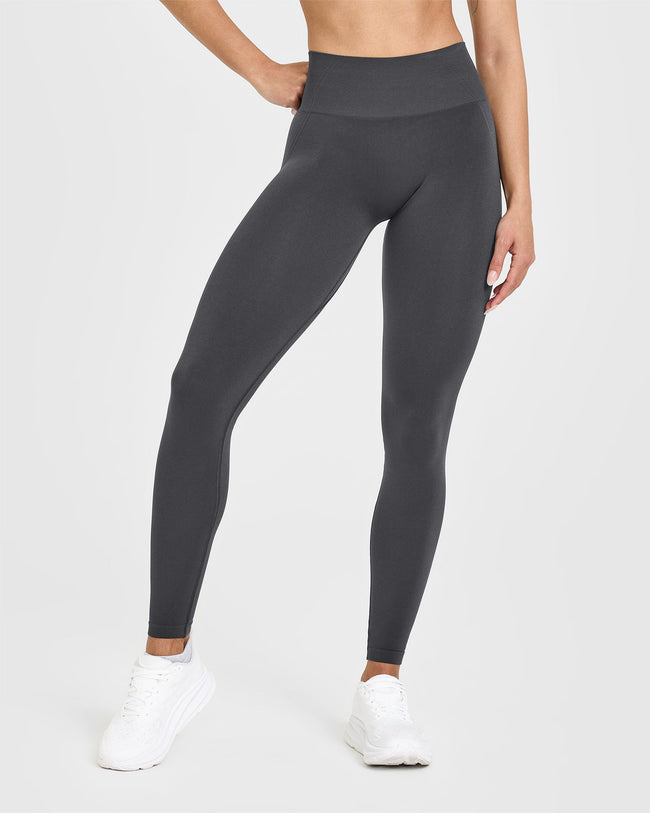 EffortlessLift™ Seamless Leggings with White Logo | Coal
