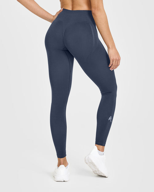 Effortless Seamless Leggings with White Logo | True Blue