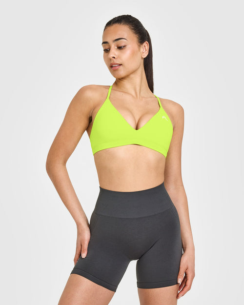 Oner Modal EasyLift™ Ultra Minimal V Neck Bralette with White Logo | Charged Lime Green