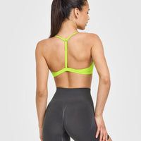 EasyLift™ Ultra Minimal V Neck Bralette with White Logo | Charged Lime Green