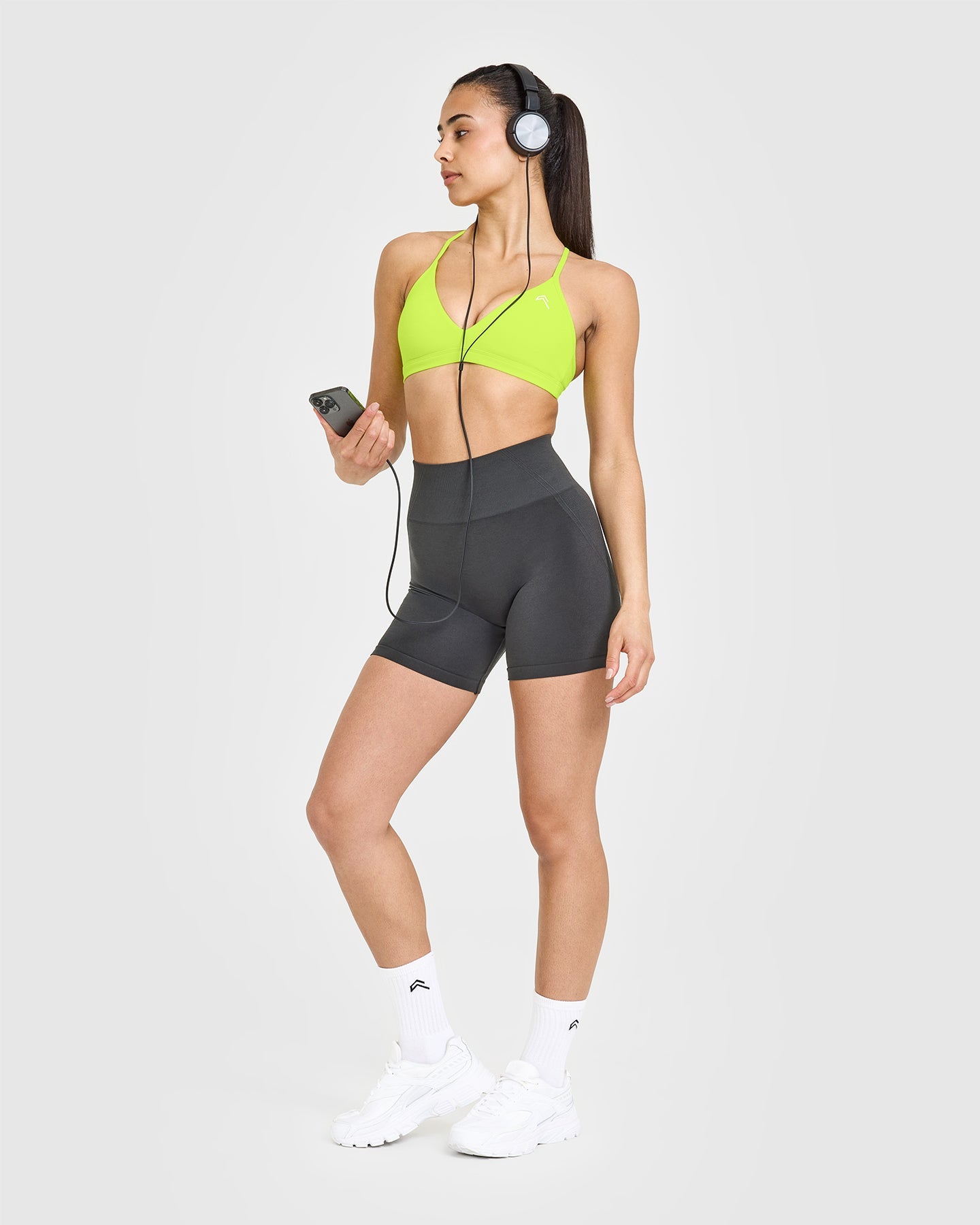 EasyLift™ Ultra Minimal V Neck Bralette with White Logo | Charged Lime Green