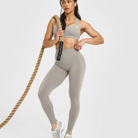 EffortlessLift™ Seamless Leggings with White Logo | Warm Sand