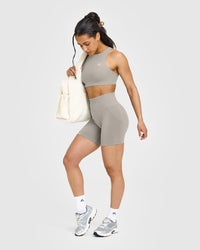 EffortlessLift™ Seamless Shorts with White Logo | Warm Sand