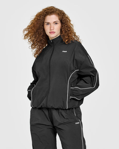 Oner Modal Oversized Piped Woven Track Jacket | Soft Black