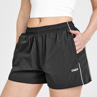 Oversized Piped Woven Track Shorts | Soft Black