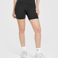 SoftMotion™ Fold Over Shorts 6" with White Logo | Soft Black