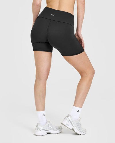 SoftMotion™ Fold Over Shorts 6" with White Logo | Soft Black